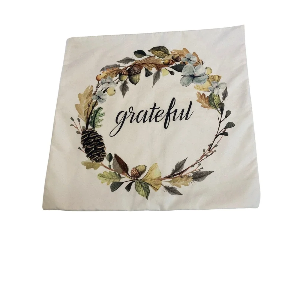 Set of 2 Fall Autumn Grateful Pumpkin Decorative Pillow Covers 18x18 Farmhouse